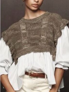 Self Contrast Anthropology Ruffle Twofer Sweater Blouse Knit Layered Top Medium